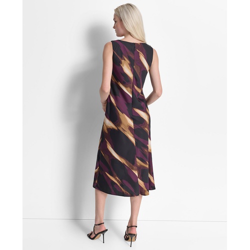 DKNY Womens Printed Sleeveless Cowlneck Midi Dress