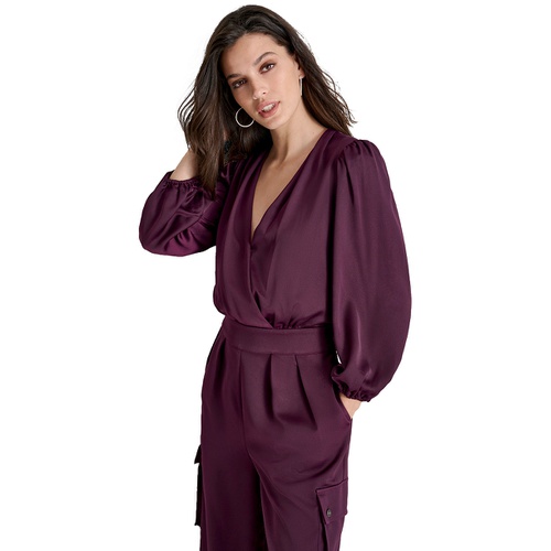 DKNY Womens Surplice-Neck Long-Sleeve Utility Jumpsuit