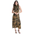 Womens Sleeveless Printed Tie-Neck Midi Dress