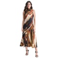 Womens Sleeveless Printed Tie-Neck Midi Dress