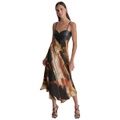 Womens Printed Satin Midi Dress