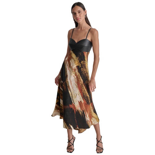 DKNY Womens Printed Satin Midi Dress