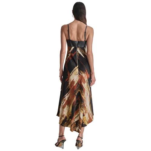 DKNY Womens Printed Satin Midi Dress