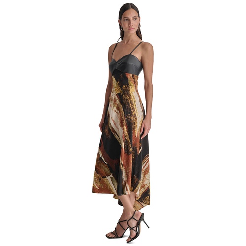 DKNY Womens Printed Satin Midi Dress