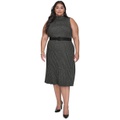 Plus Size Ribbed Mock Neck Belted Midi Dress