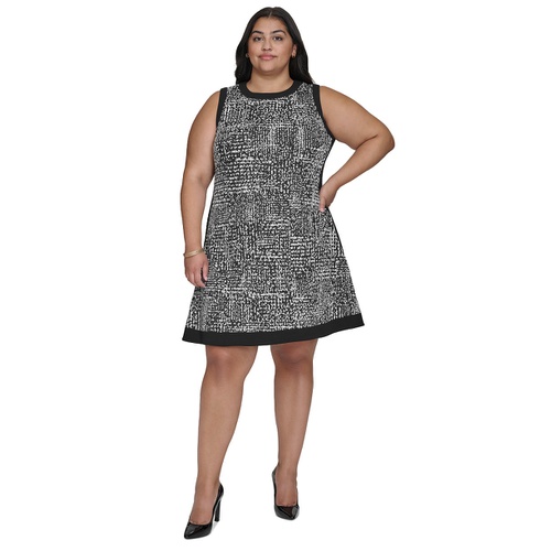 DKNY Plus Size Contrast-Trim Printed Sleeveless Dress