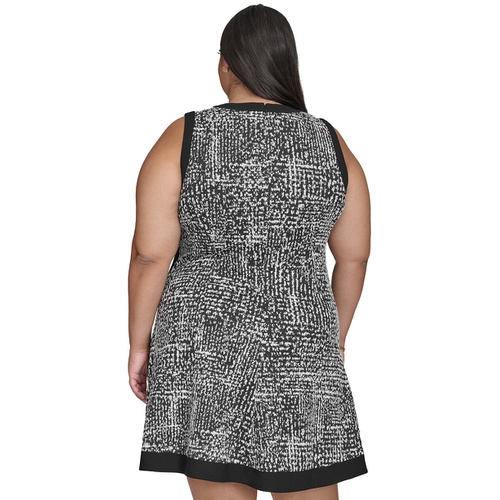 DKNY Plus Size Contrast-Trim Printed Sleeveless Dress