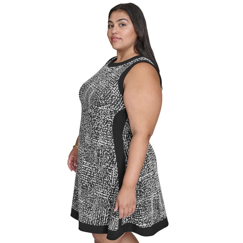 DKNY Plus Size Contrast-Trim Printed Sleeveless Dress