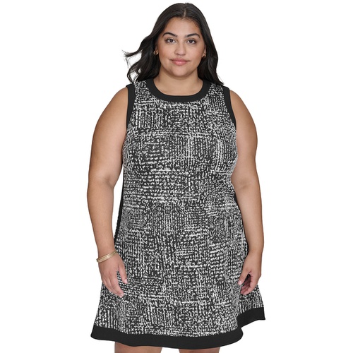 DKNY Plus Size Contrast-Trim Printed Sleeveless Dress