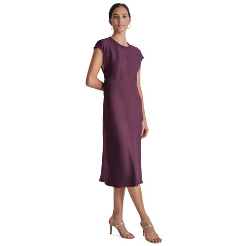 DKNY Womens Round-Neck Cap-Sleeve Midi Sheath Dress