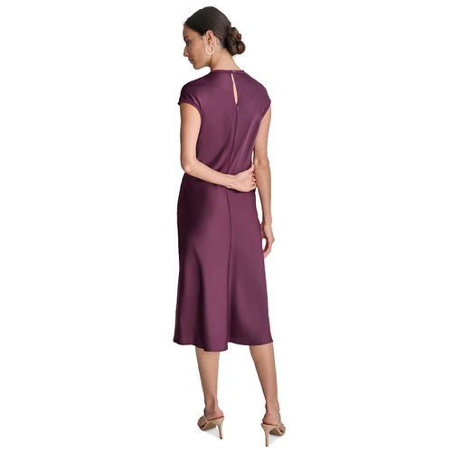 DKNY Womens Round-Neck Cap-Sleeve Midi Sheath Dress