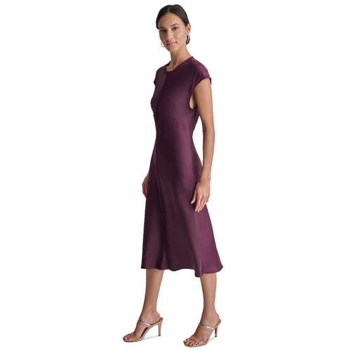 DKNY Womens Round-Neck Cap-Sleeve Midi Sheath Dress