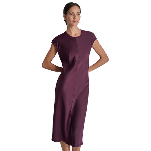 DKNY Womens Round-Neck Cap-Sleeve Midi Sheath Dress