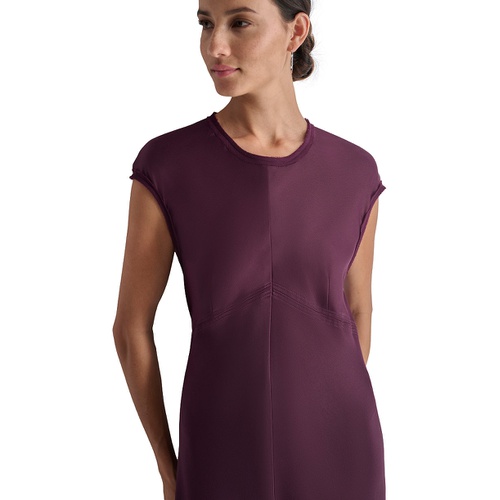 DKNY Womens Round-Neck Cap-Sleeve Midi Sheath Dress