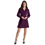 Petite Collared-V-Neck Long-Sleeve Short Dress