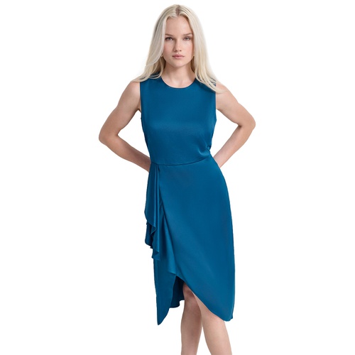 DKNY Womens Side-Ruffle Jewel-Neck Midi Dress