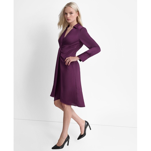 DKNY Womens Twist-Front Long-Sleeve Midi Dress