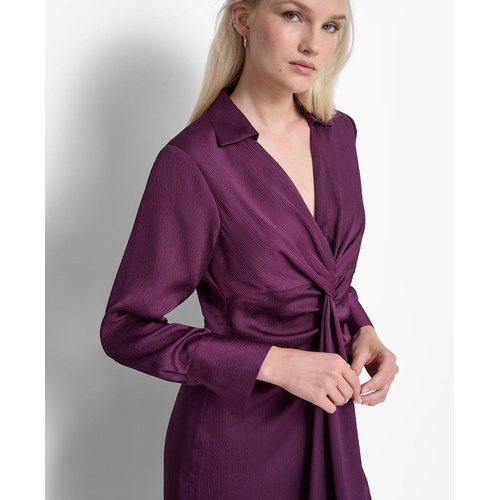 DKNY Womens Twist-Front Long-Sleeve Midi Dress