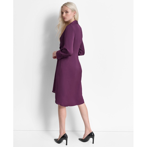 DKNY Womens Twist-Front Long-Sleeve Midi Dress