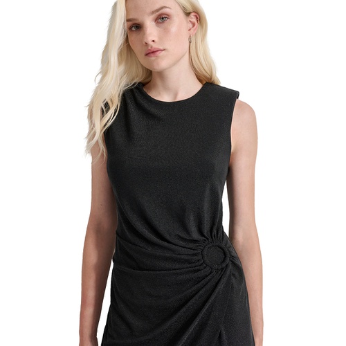 DKNY Womens Round-Neck Sleeveless Drape-Front Dress