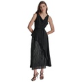 Womens Cowlneck Sleeveless Belted Ruffled Dress