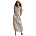 Womens Cowlneck Sleeveless Belted Ruffled Dress