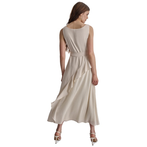 DKNY Womens Cowlneck Sleeveless Belted Ruffled Dress