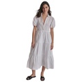 DKNY Womens Puffed-Sleeve Tiered Shirtdress