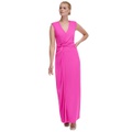 Womens V-Neck Side-Knot Sleeveless Gown