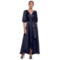 Balloon-Sleeve Faux-Wrap Gown