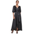 Balloon-Sleeve Faux-Wrap Gown