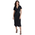 Womens Surplice-Neck Embellished Scuba Dress