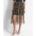 Womens Printed Logo-Waistband Tulle Mesh Skirt