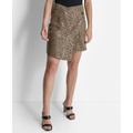 Womens Sequin Plaid Wrap Mini Skirt