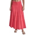 Womens Cotton Smocked-Waist Tiered Maxi Skirt