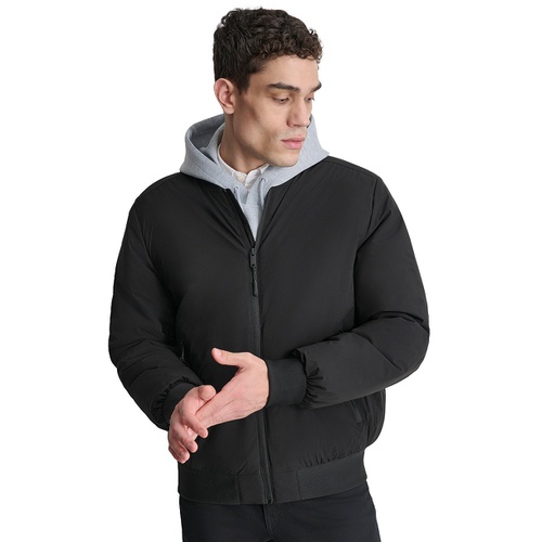 DKNY Mens Stretch Zip-Front Zip-Pocket Bomber Jacket