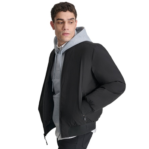 DKNY Mens Stretch Zip-Front Zip-Pocket Bomber Jacket