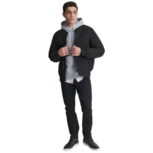 DKNY Mens Stretch Zip-Front Zip-Pocket Bomber Jacket