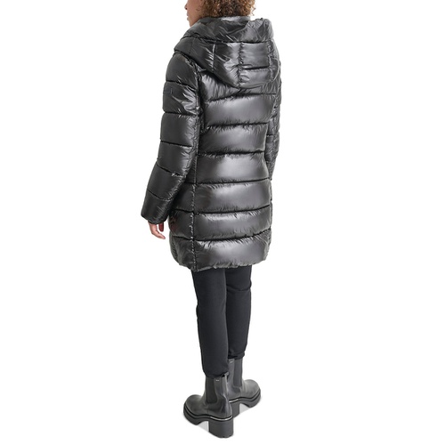 DKNY Womens Bibbed Shawl-Collar Packable Shine Puffer Coat