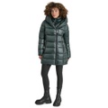 Womens Bibbed Shawl-Collar Packable Shine Puffer Coat