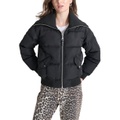 Womens Knit-Trim Zip-Front Puffer Coat