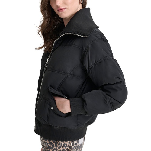 DKNY Womens Knit-Trim Zip-Front Puffer Coat