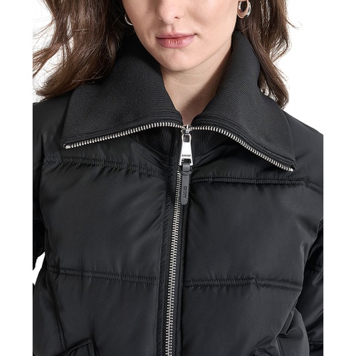 DKNY Womens Knit-Trim Zip-Front Puffer Coat