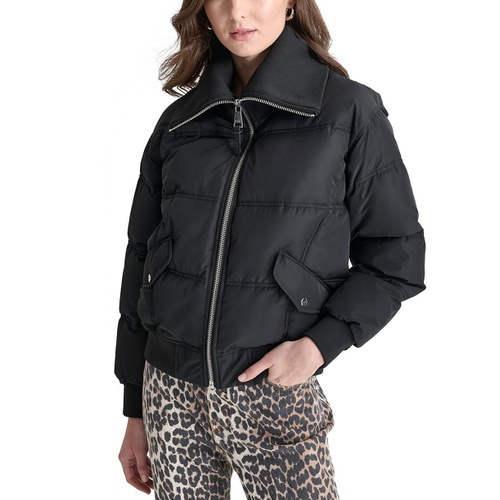 DKNY Womens Knit-Trim Zip-Front Puffer Coat