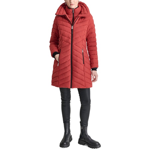 DKNY Womens Bibbed Packable Puffer Coat