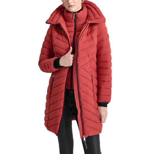 DKNY Womens Bibbed Packable Puffer Coat