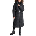 Womens Maxi Belted Hooded Puffer Coat