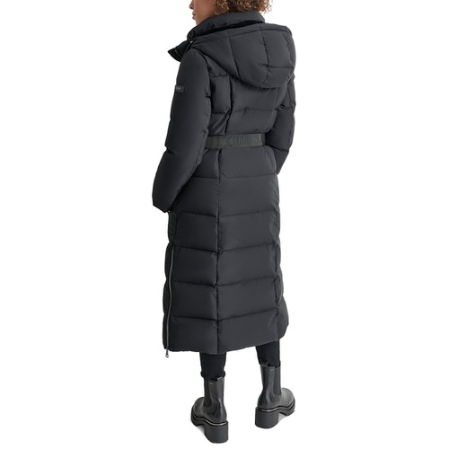 DKNY Womens Maxi Belted Hooded Puffer Coat