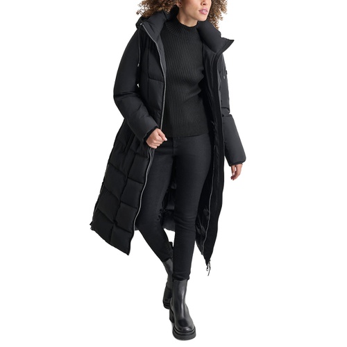 DKNY Womens Maxi Belted Hooded Puffer Coat