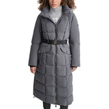 Womens Maxi Belted Hooded Puffer Coat